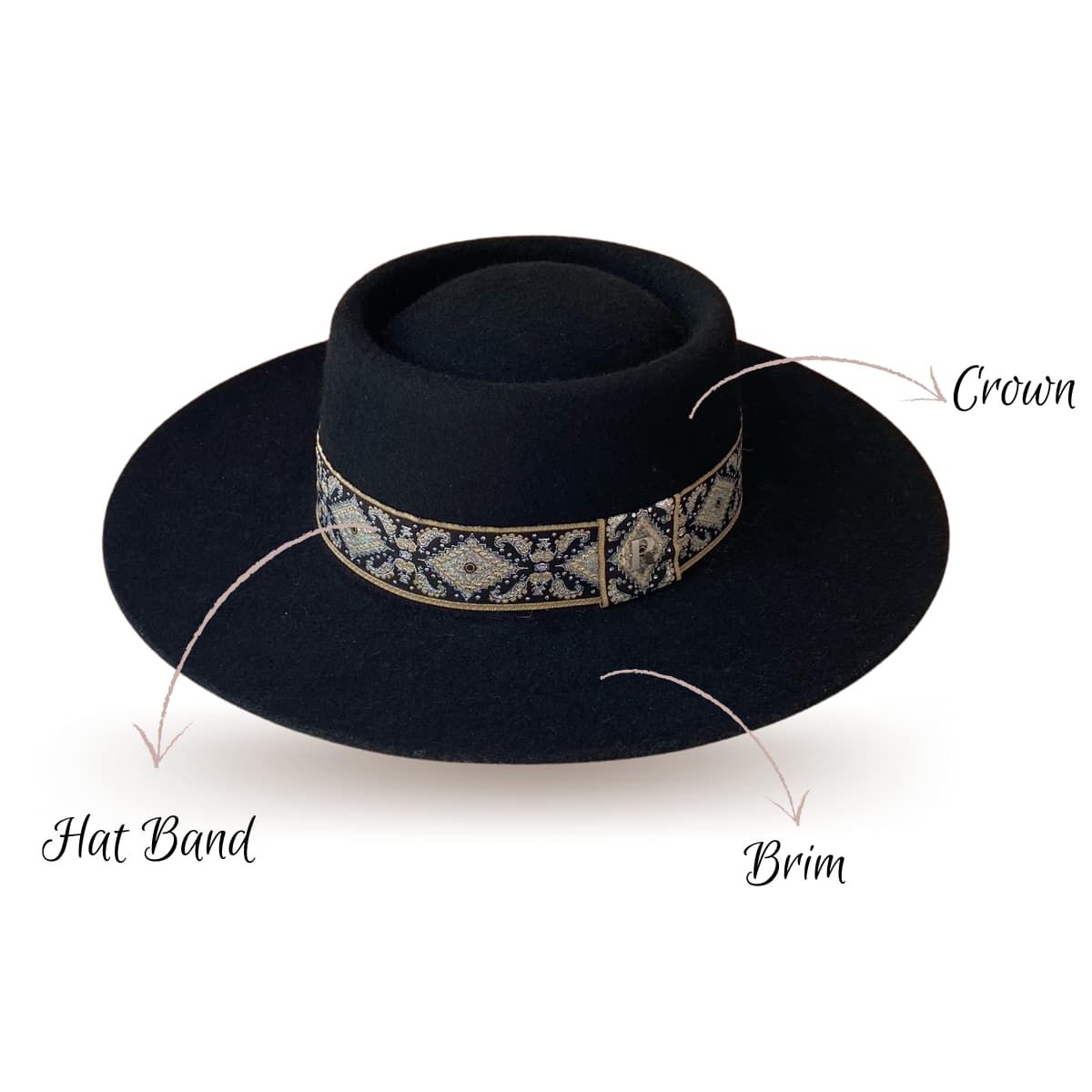 Phoenix Black Wool Felt Canotier Hat